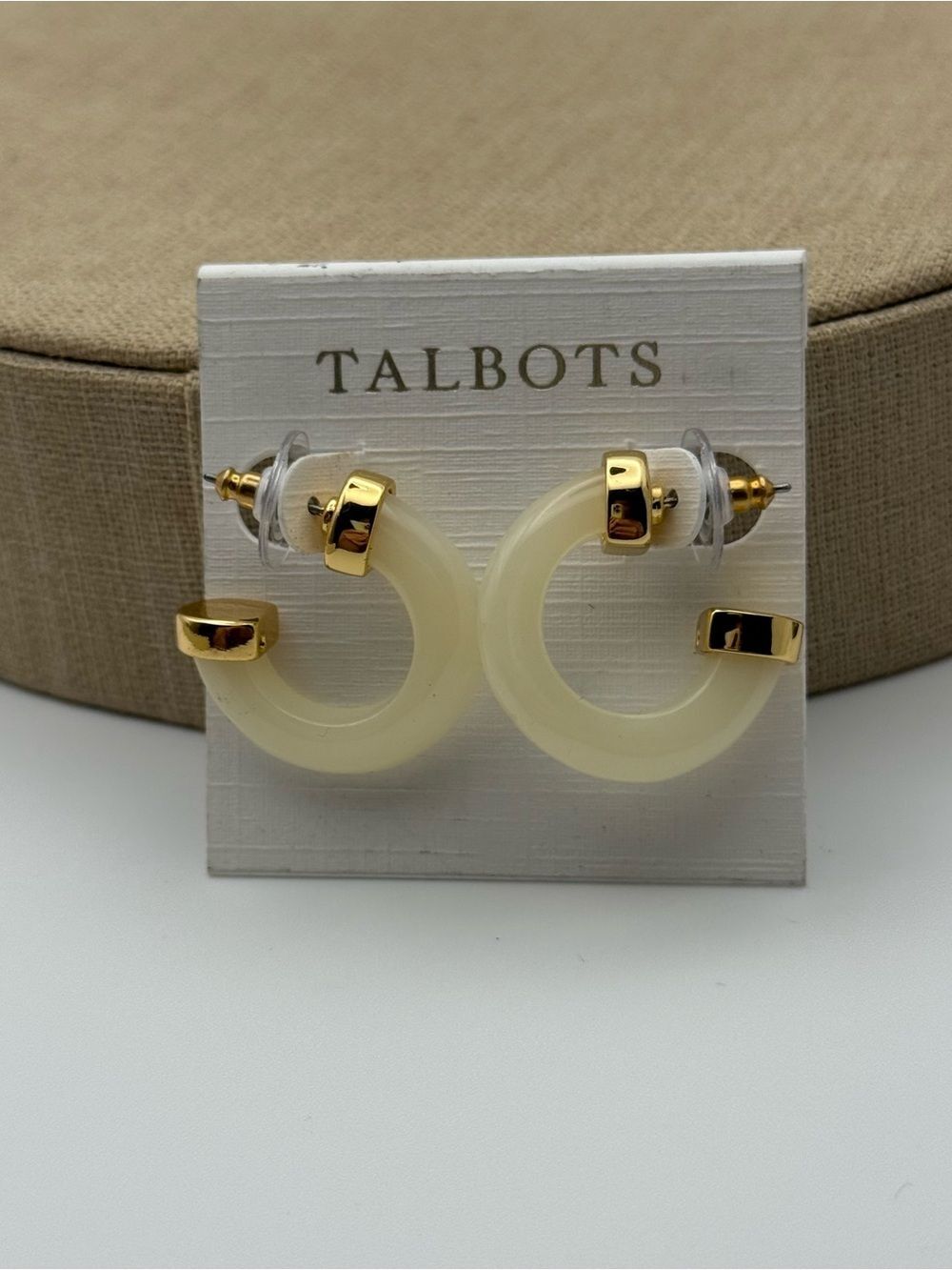 Talbots Cream and Gold Resin Hoop Earrings